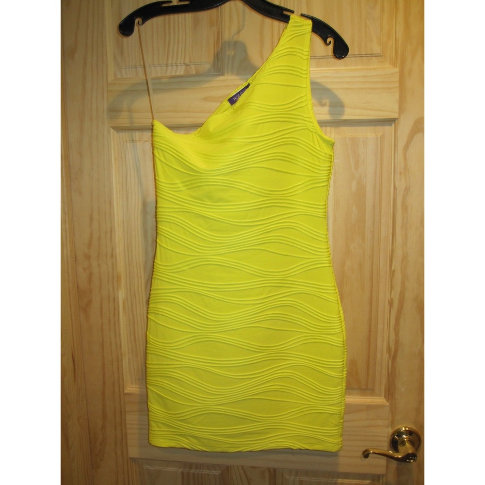 NEW Hot Gal Bright Yellow One Shoulder Short Mini Dress Medium Wavy Hourglass!!!